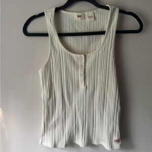 Levi's Women's Cream Ribbed Cotton Henley Tank Top